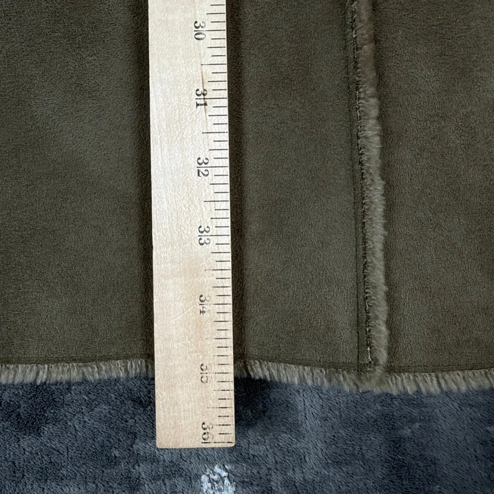 Jones New York Faux Shearling Coat Women XL Greenish Gray Suede Look Winter Coat